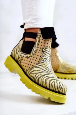 Skórzane Botki Wsuwane Maciejka 05324-07 Żółte