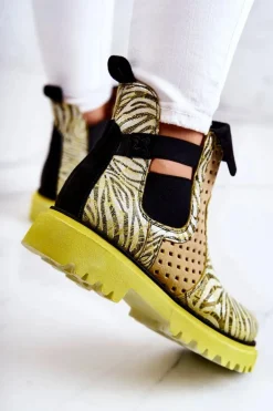 Skórzane Botki Wsuwane Maciejka 05324-07 Żółte