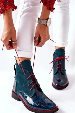 Skórzane Botki Z Krokodylim Wzorem Zielone Cheyenne