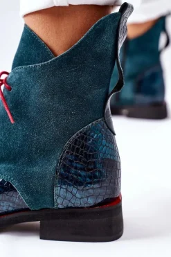 Skórzane Botki Z Krokodylim Wzorem Zielone Cheyenne
