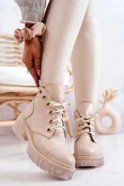 Skórzane Botki Z Masywną Podeszwą Beżowe Horizon