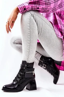 Skórzane Botki Z Nerką Czarne Cannie