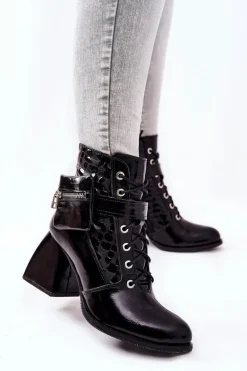 Skórzane Botki Z Nerką Czarne Cannie