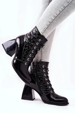 Skórzane Botki Z Nerką Czarne Cannie