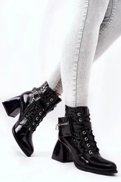 Skórzane Botki Z Nerką Czarne Cannie