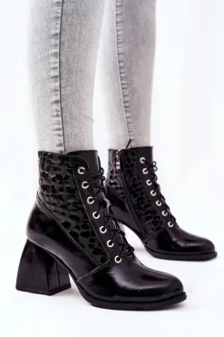 Skórzane Botki Z Nerką Czarne Cannie