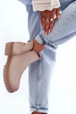 Skórzane Botki Z Niską Cholewką Beżowe Foteini