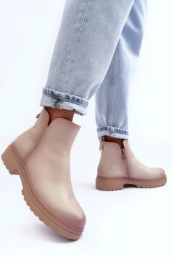Skórzane Botki Z Niską Cholewką Beżowe Foteini