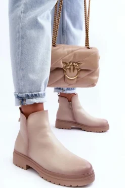 Skórzane Botki Z Niską Cholewką Beżowe Foteini