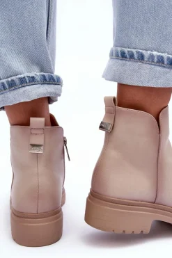 Skórzane Botki Z Niską Cholewką Beżowe Foteini