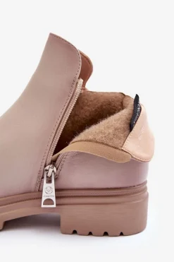 Skórzane Botki Z Niską Cholewką Beżowe Foteini