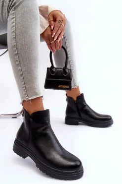 Skórzane Botki Z Niską Cholewką Czarne Foteini
