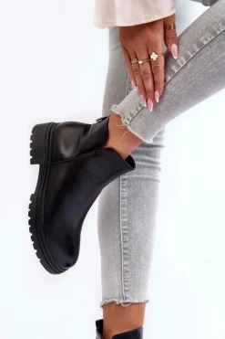 Skórzane Botki Z Niską Cholewką Czarne Foteini