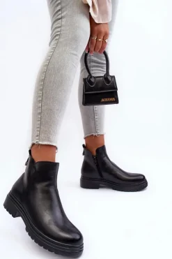 Skórzane Botki Z Niską Cholewką Czarne Foteini