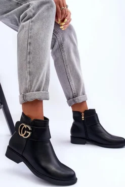 Skórzane Botki Z Ozdobą Czarne Galos