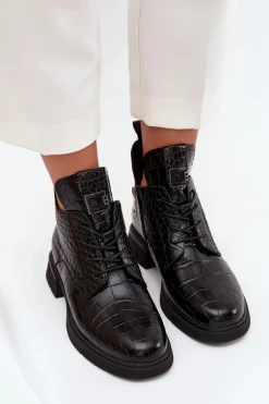 Skórzane Botki Z Ozdobnym Tłoczeniem Ocieplane Vinceza 66815 Czarne