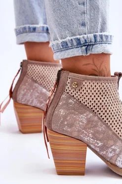 Skórzane Botki Z Siateczką Maciejka 05842-04 Beżowe