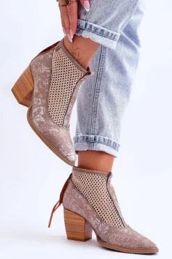 Skórzane Botki Z Siateczką Maciejka 05842-04 Beżowe