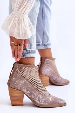 Skórzane Botki Z Siateczką Maciejka 05842-04 Beżowe