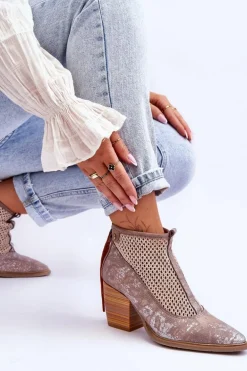 Skórzane Botki Z Siateczką Maciejka 05842-04 Beżowe