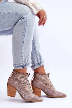 Skórzane Botki Z Siateczką Maciejka 05842-04 Beżowe