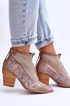 Skórzane Botki Z Siateczką Maciejka 05842-04 Beżowe