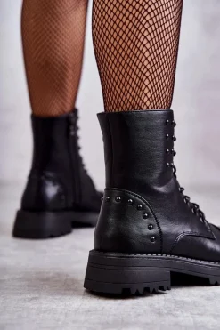 Skórzane Botki Z Ćwiekami Czarne Palmira