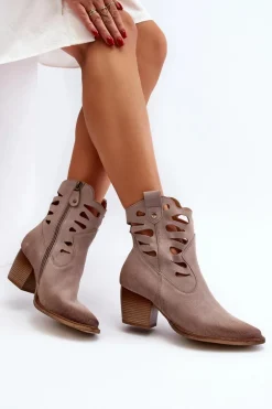 Skórzane Botki Z Wycięciami Maciejka 06412-04 Beżowe