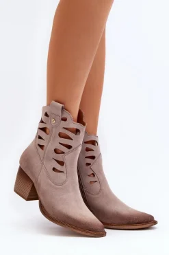 Skórzane Botki Z Wycięciami Maciejka 06412-04 Beżowe