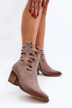 Skórzane Botki Z Wycięciami Maciejka 06412-04 Beżowe