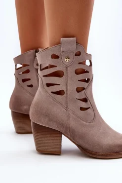 Skórzane Botki Z Wycięciami Maciejka 06412-04 Beżowe