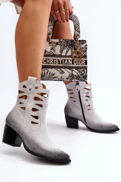 Skórzane Botki Z Wycięciami Maciejka 06412-11 Białe