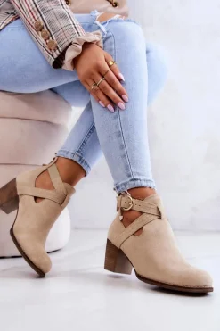 Skórzane Botki Z Wycięciem Na Słupku Beżowe Lemar Axelle