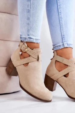 Skórzane Botki Z Wycięciem Na Słupku Beżowe Lemar Axelle