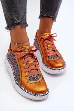 Skórzane Buty Sportowe Damskie Maciejka 06327-18 Pomarańczowe
