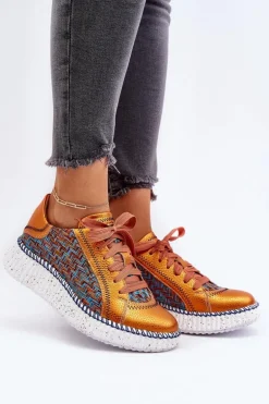 Skórzane Buty Sportowe Damskie Maciejka 06327-18 Pomarańczowe