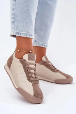 Skórzane Buty Sportowe Damskie Laura Messi 2935 Beżowe