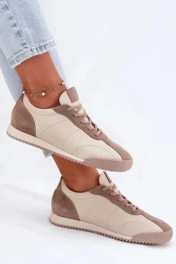 Skórzane Buty Sportowe Damskie Laura Messi 2935 Beżowe