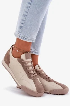 Skórzane Buty Sportowe Damskie Laura Messi 2935 Beżowe