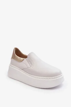 Skórzane Buty Sportowe Damskie na Platformie Białe Lemar Manish
