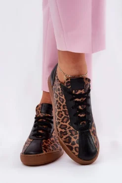 Skórzane Buty Sportowe Damskie W Panterkę Laura Messi 2935 Brązowe