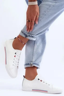 Skórzane Buty Sportowe Damskie Białe Mossaia