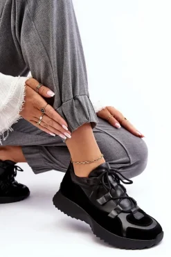 Skórzane Buty Sportowe Damskie M01/2 Zazoo Czarne