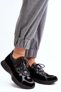 Skórzane Buty Sportowe Damskie M01/2 Zazoo Czarne