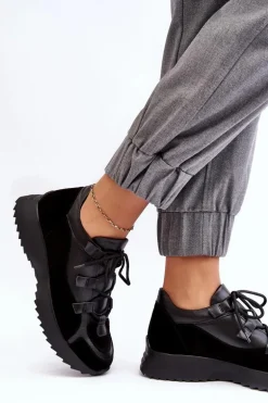 Skórzane Buty Sportowe Damskie M01/2 Zazoo Czarne