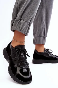 Skórzane Buty Sportowe Damskie M01/2 Zazoo Czarne