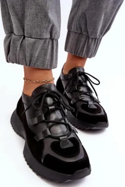 Skórzane Buty Sportowe Damskie M01/2 Zazoo Czarne