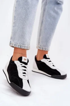 Skórzane Buty Sportowe Damskie Laura Messi 2935 Czarne