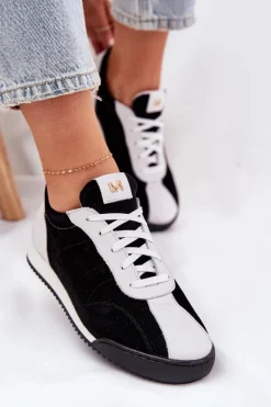 Skórzane Buty Sportowe Damskie Laura Messi 2935 Czarne