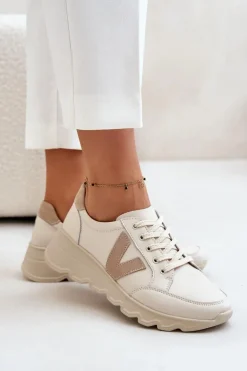 Skórzane Buty Sportowe Damskie Vinceza 7918 Beżowe